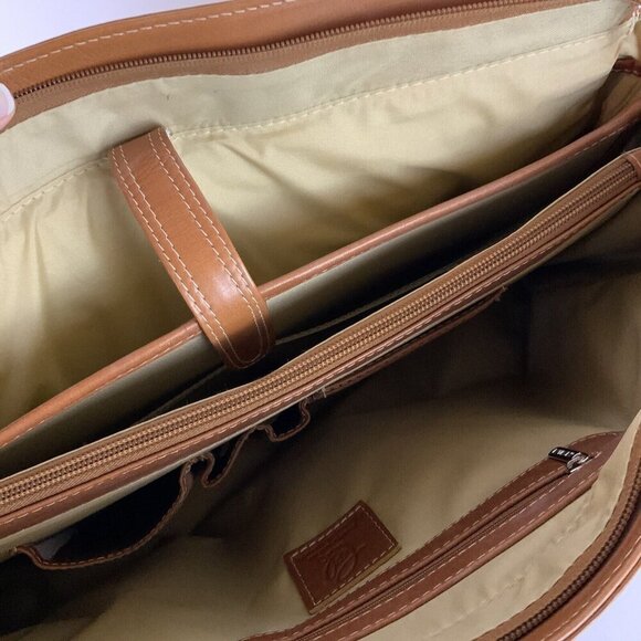 Piel Womens Leather Briefcase Tote Camel Laptop Bag Multiple Pockets Executive - Picture 5 of 10
